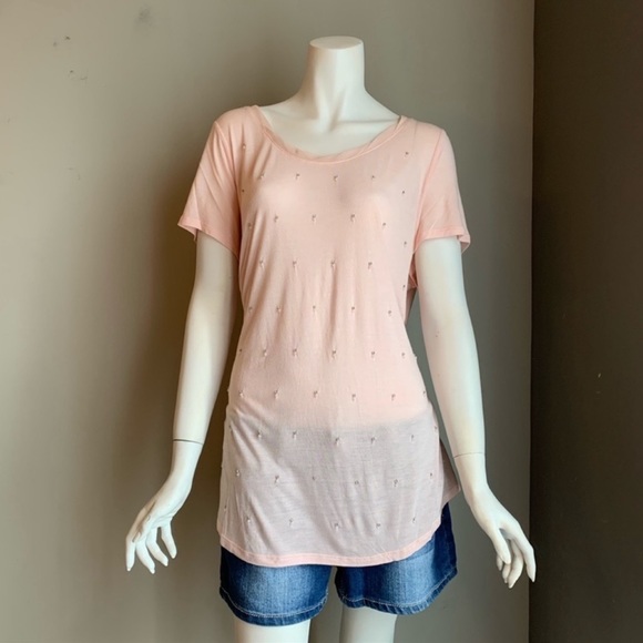 Maurices Pink Beaded Shear Short Sleeve Top Size 1x - Picture 3 of 8